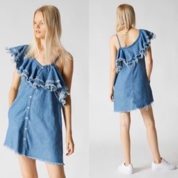 Blank NYC Dresses & Skirts - BLANK NYC XS Jean Midi Sheath Dress Asymmetric Top